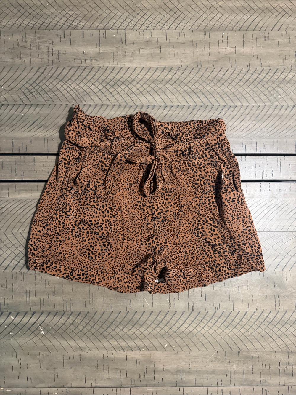 Thread & Supply Brown and Black Animal Print High-Waist Tie Shorts